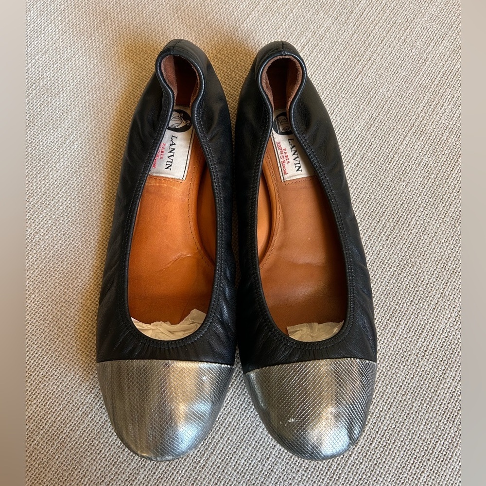 Lanvin Classic Cap Toe Leather Ballerina Flats
